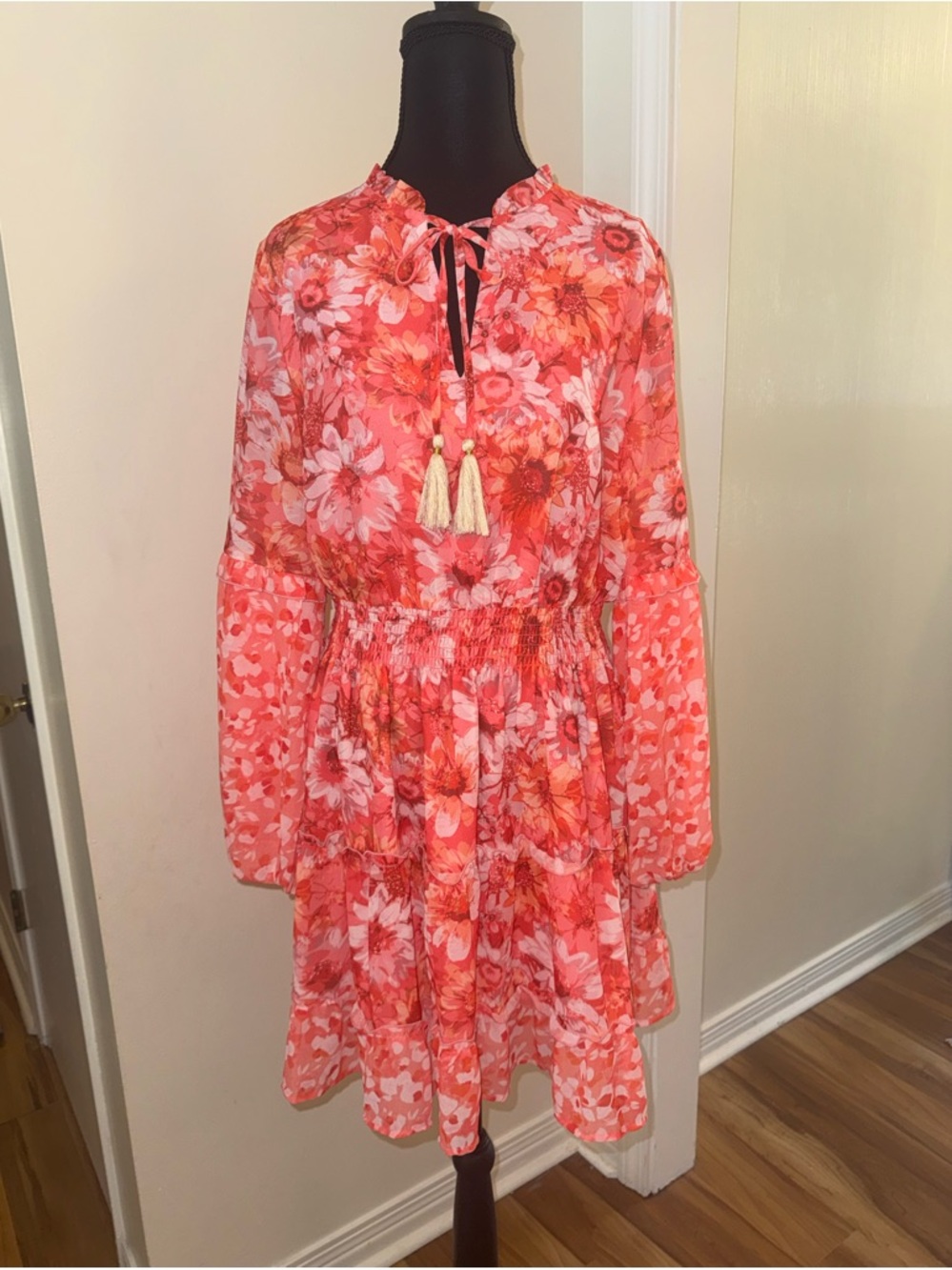 THML Pink and Coral Floral Ruffle Dress